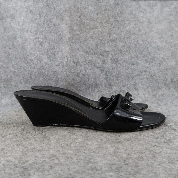 Enzo Angiolini Shoes Womens 7.5 Sandals Wedge Slip On Fashion Classic Black Bow - Picture 1 of 13
